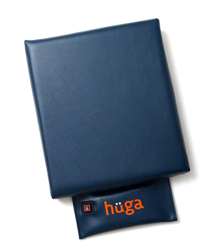 US-Made Hüga Heated Cushions in Marine Navy Vinyl/Orange