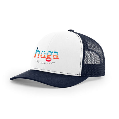 Hüga Trucker Hat / White & Navy Hat with Stripe Logo